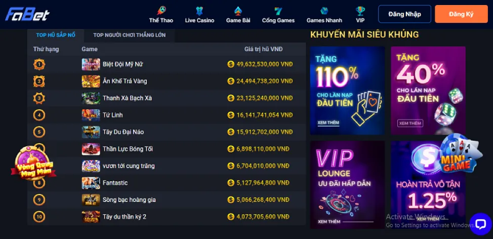 Phương thức nạp rút tiền big777 casino
